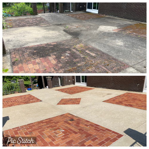 Brick patio before and after professional cleaning